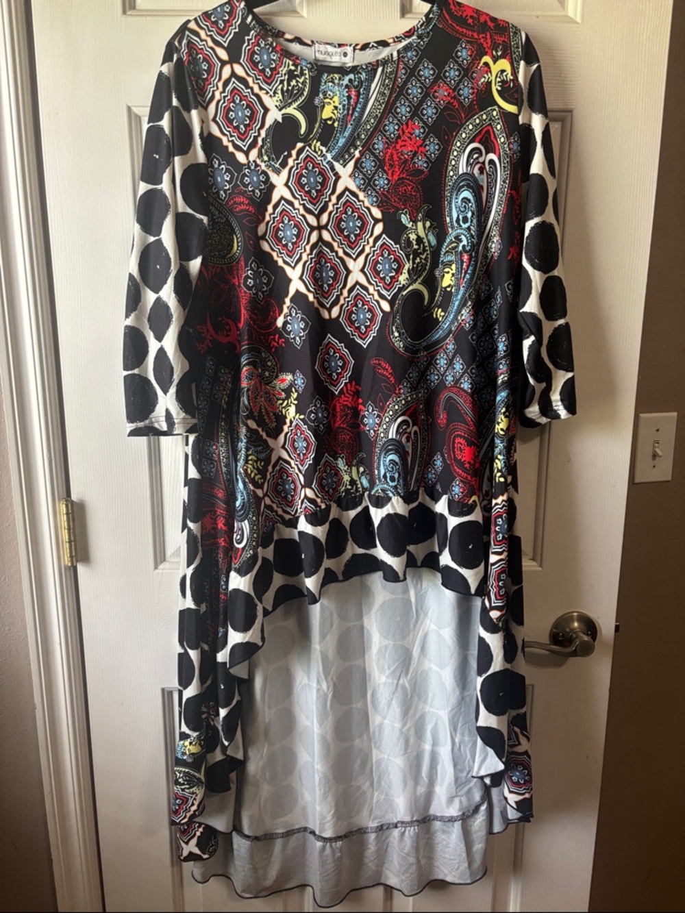NUGGLES: Multicolor Paisley & Polka Dot Hi-Low Tunic Dress